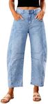 GRAPENT High Waisted Jeans for Women Cropped Jeans for Women Light Wash Jeans Women Raw Hem Jeans Women Winter Jeans for Women Baggy Pants Women Color Roadnight Blue Medium