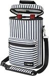 opux Wine Bag 2 Bottle Wine Tote Carrier, Insulated Wine Cooler Bag for Travel Picnic, Leakproof Portable Padded Case, Wine Gifts For Women Men Wine Lovers Christmas, Navy White Stripes