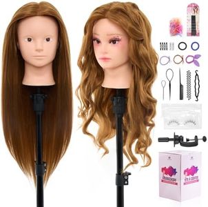 Mannequin Head Human Hair - 28 Inch Cosmetology Makeup Manikin Doll Head with 80% Real Hair, Hairdressing Practice Braiding Training Head for Hair Styling with Table Clamp #27
