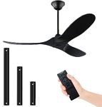 OUENGK Black Ceiling Fan with Remote, 52 Inch Ceiling Fans Without Lights, Farmhouse Ceiling Fan No light, Modern Outdoor Wood Ceiling Fan with 3 Blade for Patios Bedrooms, 6 Speed, All Seasons