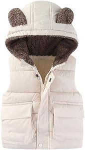 AIWUHE Toddler Boys Girls Hooded Puffer Vest Padded Warm Winter Jacket Lightweight Sleeveless Bear ears Zipper Up Coat with pocket White 3-4T 110