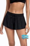 Beautikini Period Swim 2-in-1 Shorts Menstrual Leakproof Period Swimwear Bottom Flowy Athletic Shorts for Teen Girls Black Medium