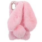 Fluffy Bunny Ear Phone Case for XR, Warm Smooth Cover with Sparkly Diamond, TPU Soft Phone Shell Protective Case, Anti-Shock Protective Case for Winter ( XR Pink)