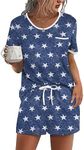 Ekouaer Pajama Set for Women 2 Piece Lounge Set Short Sleeve Tops and Shorts Soft Sleepwear, Chest Pocket