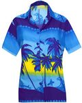 LA Leela Women's Blouse Short Sleeve Tops Hawaiian Shirts XXL Zaffre, Palm Tree