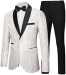 LiveZou Men's Floral Dinner Party Prom Wedding Stylish Tuxedo Suits for Men One Button Dinner Jacket Pants Set, White-2 Pieces, XX-Large