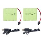 2PCS AA 4.8V 800mAh SM-2P Plug Rechargeable Battery, RC Truck Stunt Car Excavator Toy Vehicle Battery and 2PCS USB Charging Cable