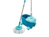 Leifheit Clean Twist Disc Mop Ergo Mobile Set, Moisture Controlled Spin, Wheeled Bucket, Faster Cleaning, Easy-Steer Micro Fibre 33cm Head with 360° Joint,Turquoise,46,6 x 26,5 x 26cm