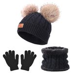 Dibotell Kids Hat Scarf and Snow Gloves Set,3 Pcs Set Winter Beanie Hat Neck Warmer Touchscreen Gloves,Kids Winter Thicken Fleece Thermal Knitted Hat,Thick Fluffy Toddler Scarf Neck Warmer(Black)