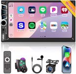 Wireless Apple Carplay 7 inch Double Din Car Stereo,IPS Touchscreen,Car Bluetooth 5.2,Car FM Radio,Bakcup Camera,Subwoofer Ports,Car Audio Receiver,Android Auto,Type-C/USB Fast Charging,GPS Navigation