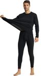 LANBAOSI Mens Thermal Underwear Set, Winter Warm Fleece Long Sleeve Top and Long Johns Bottoms Base Layer, Black, 3XL