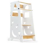 Bonnlo Learning Tower Adjustable Height, Toddler Standing Tower, Montessori Kitchen Helper 40x45x90cm, 3 Levels Adjustable Kids Learning Stool, White