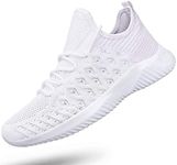 Feethit Womens Slip On Walking Shoes Non Slip Running Shoes Breathable Lightweight Gym Sneakers, White, 9