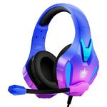 PHOINIKAS PS4 Gaming Headset for PC, PS5, Xbox Headset with 7.1 Stereo Sound, Over Ear Gaming Headphones for Switch, Mobile PS4 with Noise Cancelling Mic, LED Light