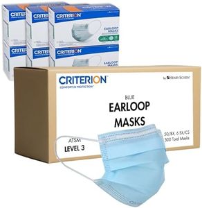 Criterion ASTM Level 3 Disposable Face Mask – Blue, 3-Ply, Fluid Resistant, Latex-Free, Flat Earloops, Adult, 50/Box - 6 Boxes (300 Total Masks)