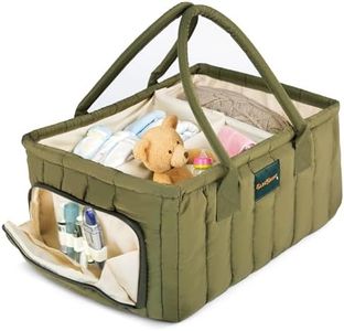 Large Diaper Caddy Organizer with Handle – Baby Basket for Nursery, Car, and Changing Table – Portable Baby Storage with Compartments – Perfect for New Parents and Baby Shower Gifts (Deep Olive Green)