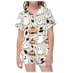 Kids Pyjamas Girls Boys Short Sleeve Satin Sets Children's Halloween Printed Button Collar Short Sleeved Top Shorts Pajama Set Baby Outfit Children Sleepwear Kids Halloween Costume (02-H, 12-13 Years)