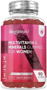 Multivitamin Gummies for Women - 90 Vegan Gummies - 10 Multivitamins and Minerals - with Hyaluronic Acid, CoQ10 & Evening Primrose Oil - Natural Strawberry & Raspberry Flavoured Womens Multivitamins