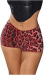 SHENHE Women's Glitter Sequin Leopard Shorts Low Rise Sexy Rave Club Booty Shorts Hot Pants Burgundy Large