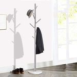 Jolitac Metal Coat Rack Stand Satin Steel Finish Stable Marble Base, High-Grade with Hooks Metal Tree Hat & Coat Hanger Floor Free Standing Wall Bedroom Easy Assembly