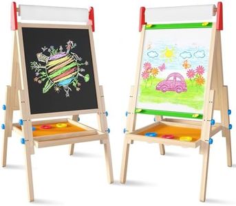 Tiny Land Easel for Kids with 2 Drawing Paper Roll, Learning-Toy for 3,4,5,6,7,8 Years Old Boy & Girls, Wooden Chalkboard & Magnetic Whiteboard & Painting Paper Stand, Gift & Art Supplies for Toddler