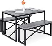 Best Choice Products 45.5in 3-Piece Bench Style Dining Furniture Set, 4-Person Space-Saving Dinette for Kitchen, Dining Room w/ 2 Benches, Table - Gray/Black