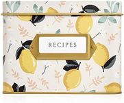 Jot & Mark Decorative Recipe Tin Box for Recipe Cards, Greeting Card Holder | Holds Hundreds of 4” x 6” Cards (Lemon Zest)