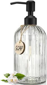 JASAI 18Oz Simple Glass Soap Dispenser with Black Rust Proof Pump,Refillable Kitchen Soap Dispenser with Vertical Stripe, Bathroom Soap Dispenser for Dispense Hand soap, Dish Soap, Lotion.