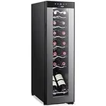 NutriChef Wine Fridge - 14 Bottle Wine Cooler Refrigerator, Freestanding Red & White Wine Chiller, Digital Temp. Control, Airtight Glass Door- Black