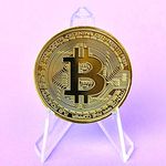 Craftbia® Bitcoin Coin Made of Real Metal Gold Plated Crypto Coin with Plastic Display Stand