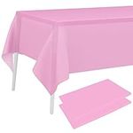 PLULON 2Pcs Pink Tablecloth Plastic Table Cover 137 x 274cm Rectangle Table Cover for Baby Shower Party Supplies Wedding Birthday Kids Party Home Table Decorations