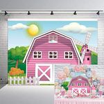 7x5ft Pink Farm Barn Backdrop Cartoon Farm Animals Party Photography Background Pink Barn House Green Grass Background Girls 1st 2nd Birthday Party Baby Shower Cake Table Decoration Supplies