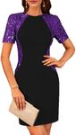 GRACE KARIN Women Sequin Stitching Bodycon Dress Short Sleeve Knee Length for Cocktail Party Club Black-Purple,S