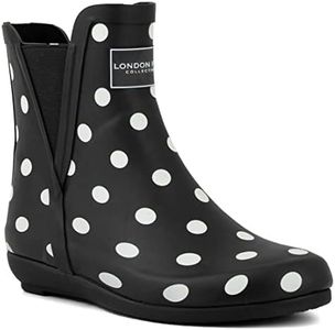 LONDON FOG Women's Piccadilly Rain Boot, Black/White, 6