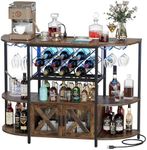 YITAHOME Bar Table Cabinet with Power Outlet, LED Home Mini Coffee Bar Cabinet for Liquor, Metal Wine Cabinet Bar Stand with 4-Tier Storage and 2 Doors, Rustic Brown