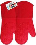 HOMWE Extra Long Professional Silicone Oven Mitt, Oven Mitts with Quilted Liner, Heat Resistant Pot Holders, Flexible Oven Gloves, 1 Pair (Canyon Red, 13.7 inch)