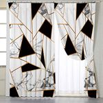 BlessLiving Gold White Curtains for Living, Dining Room and Bedroom Geometric Curtain Marble Elegant Fabric Curtain Window Curtains,1 Panel,42" W x 96" L, Hook