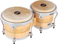 Meinl Percussion Bongos Wood Chrome - 2 hand drums with 6.75 and 8 inches - including tuning key - Siam Oak, Natural high gloss (WB200NT-CH)