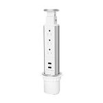 Pop Up Outlet for Countertop, Receptacle Power Strip with 3 AC Outlet 2 USB Ports, Pull Pop Up Power Socket Outlet, Recessed Outlet for Kitchen Counter Conference Desk Office, White