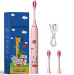 US1984 Sonic Electric Toothbrush for Kids with 5 Modes, 3 Brush Heads & Rechargeable Battery, Ultra Soft Nylon Bristles, IPX7 Waterproof, Electric Power Tooth brush (Pink)