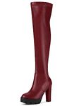 Allegra K Women's Platform Chunky Heel Over Knee High Boots Burgundy 7 UK/Label Size 9 US