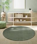 the carpet Relax Rug, Modern, Fluffy, Short Pile, Non-Slip Underside, Washable up to 30°C, Super-Soft, Fur Look, Dark Green, 200 cm, Round