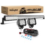 Nilight - ZH023 52Inch Spot Flood Combo Led Light Bar 2PCS 4Inch 18W Spot LED Fog Lights with Off Road Wiring Harness- 3 Leads, 2 Years Warranty