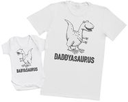 Zarlivia Clothing Daddysaurus & Babysaurus - Matching Father Baby Gift Set - One Piece - Part of Set - White - 3-6 Months