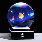 3D Colorful Solar System Crystal Ball with Lights Base Astronomy Gifts for Men Kids, Glass 8cm Planets Model Globe Science Universe Ornaments for Son Celestial Decor