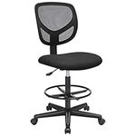 SONGMICS Drafting Stool Chair, High Office Chair, Ergonomic Painting Chair with Adjustable Height Footrest, Standing Desk Chair, Seat Height 55-75 cm, Loading Capacity of 120 kg, Black OBN15BKUK