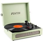 Fenton RP118C Briefcase Vinyl Record Player with Bluetooth Output & Built-in Speaker, Compact Retro Design, Portable Record Player Bluetooth Transmitter for Vinyl Lovers - Green