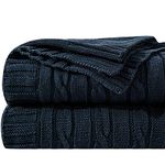 NTBAY 100% Pure Cotton Cable Knit Throw Blanket, Super Soft Warm 130x170 Knitted Throw Blanket for Couch, Sofa, Chair, Bed - Extra Cozy, Machine Washable, Comfortable Home Decor, Navy, 130x170 cm