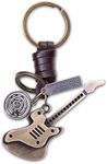 AuPra Electric Guitar KeyChain Gift Women & Men Leather KeyRing Home Car Door Keys Holder Girl & Boy Music Present