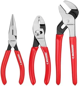 ARROW 3PCS Pliers Set, 6" Needle Nose Pliers, 6" Slip Joint, 8" Groove Joint with Non-slip Handle, Premium Carbon Steel, for Daily Repair & Home Maintenance